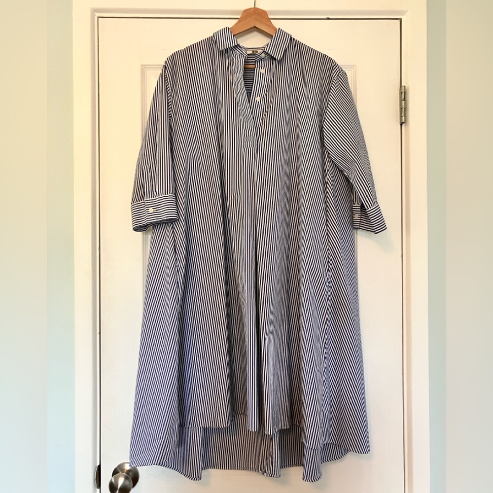 Uniqlo Striped Blue and White Midi Shirt Dress
